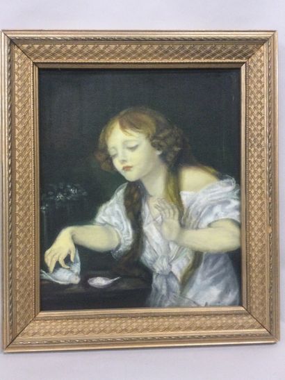 null Artiste du XXème d'après Jean Baptiste GREUZE, L'oiseau mort, HST, dim. 46 x...