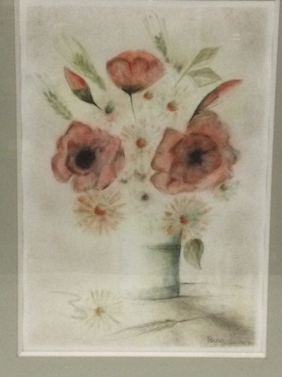 null Pascal ETCHENIC (1948), Bouquet de coquelicots dans un vase, Aquarelle et pastel,...