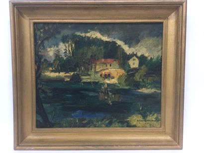 null Yves André MOLEUX (1906-?), Paysage lacustre, HST, SBD, dim. 46 x 55 cm.