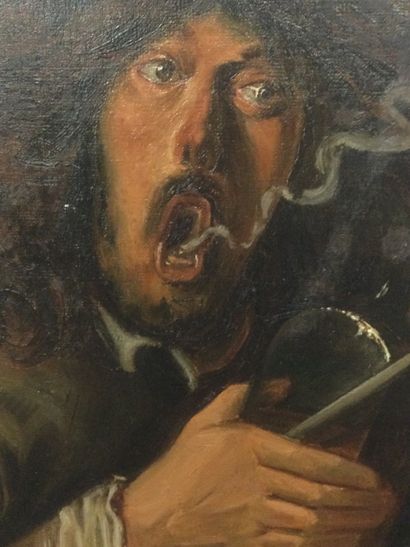 null Artiste début XXème, Le Fumeur de pipe, HST, dim. 41 x 33 cm.