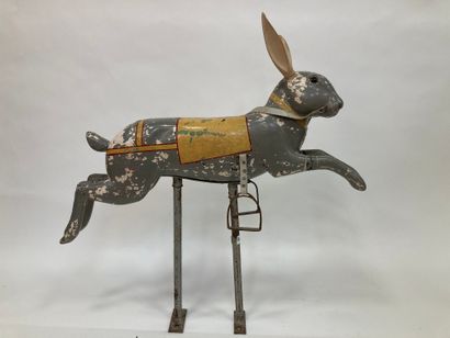  Rabbit of merry-go-round in painted wood height : 100cm