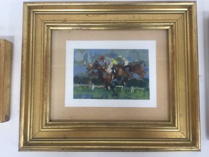 null 3 watercolours Louis Vipal representing horse races, framed under glass, Dim....