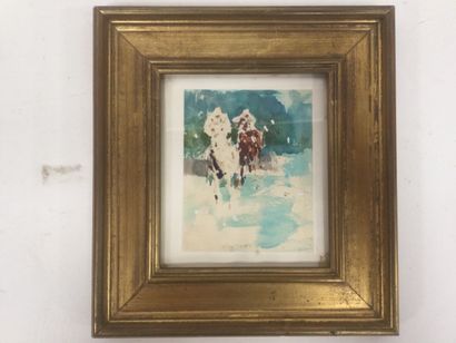 null 3 watercolours Louis Vipal representing horse races, framed under glass, Dim....