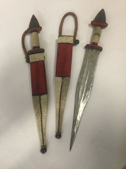 2 NORTH AFRICA knives, leather sheaths and...