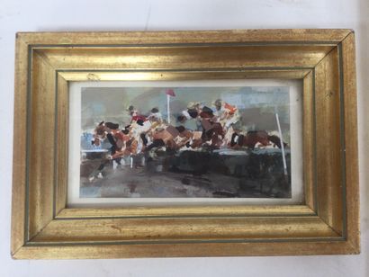 null 3 watercolours Louis Vipal representing horse races, framed under glass, Dim....