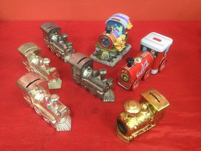 null Set of piggy banks and locomotive boxes