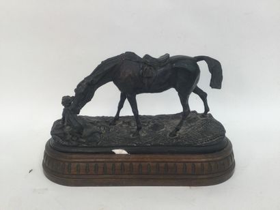  Attributed to P J MÉNE sculpture in plaster on a wooden base mare with a dog, ht...