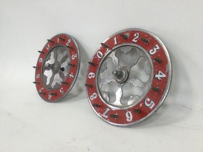 null 2 petites roues de fête foraine anciennes, diamètre 25,5cm