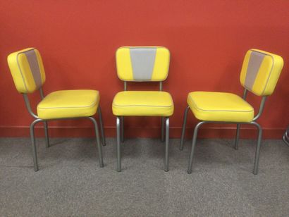 null Ensemble de 3 chaises style années 50 rétro Diner américain, structure tubulaire...
