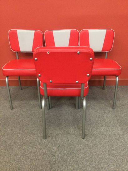 null Ensemble de 4 chaises style années 50 rétro Diner américain, structure tubulaire...