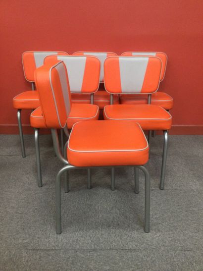 null Ensemble de 6 chaises style années 50 rétro Diner américain, structure tubulaire...