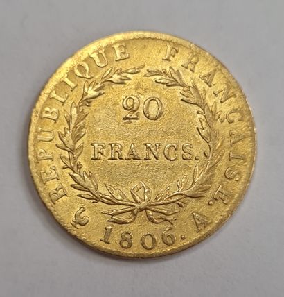 null Napoléon Ier, 20 Francs or 1806 A, poids : 6,37 g.