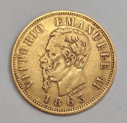 null ITALIE, Monnaie de 10 Lire or 1863. TTB