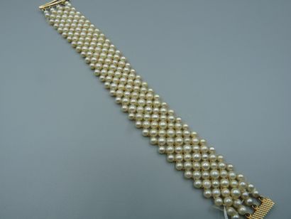 null Bracelet ruban formant une résille de perles de cultures tissées, le fermoir...