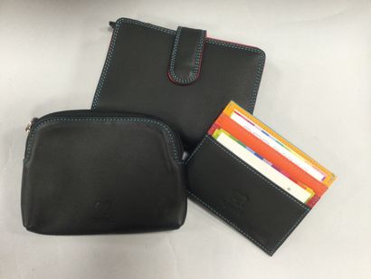 null Mywalit, ensemble portefeuille, porte monnaie et porte cartes en cuir noir