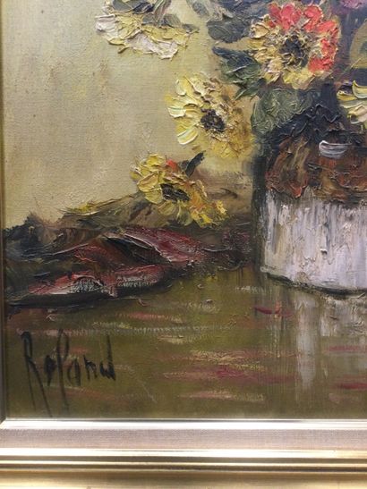 null ROLAND (XXème), Bouquet de fleurs, HST, SBG, Dim. 63 x 50 cm.