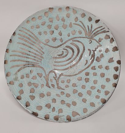 null Jean BESNARD (1889-1958), Large enamelled ceramic dish with a stylised bird...