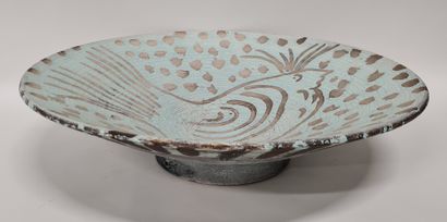 null Jean BESNARD (1889-1958), Large enamelled ceramic dish with a stylised bird...