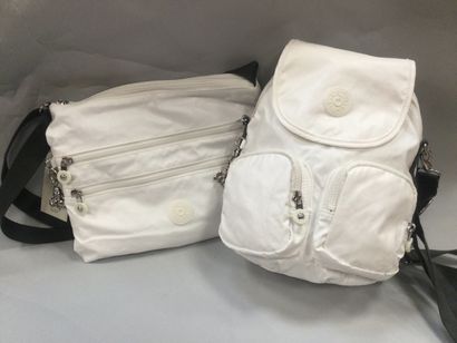 null Kipling, ensemble sac à dos et sac porté bandoulière en toile, blanc, ht. 32...