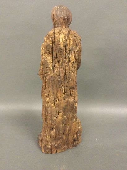 null Sujet en bois sculpté figurant Saint François, H. 33 cm