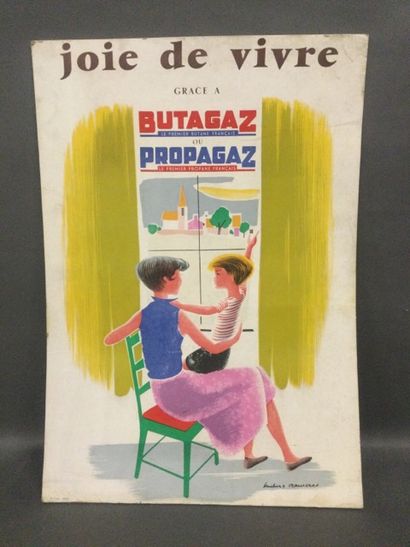 null Ancienne publicité sur carton pour la marque Butagaz-Propagaz "joie de vivre",...