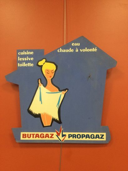 null Ancienne publicité sur panneau bois pour la marque Butagaz-Propagaz "cuisine,...