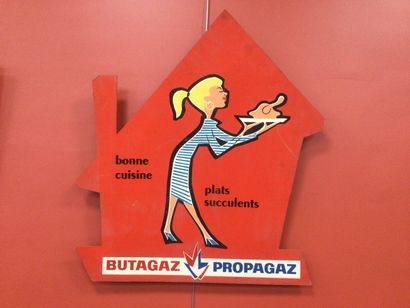 null Ancienne publicité sur panneau bois pour la marque Butagaz-Propagaz "bonne cuisine,...