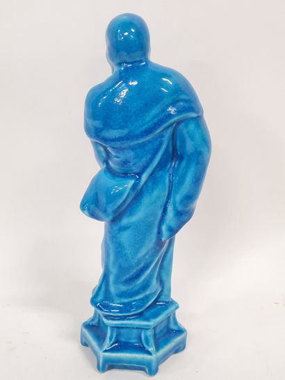 null LONGWY, Immortel 1 , statuette par moulage d'original chinois, glaçure bleu...