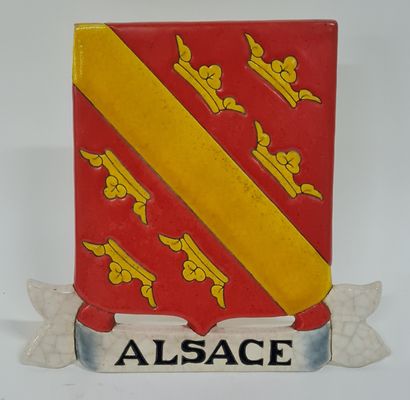 null LONGWY, Plaque publicitaire, décor Alsace, émaux en reliefs cernés Marque 2.43,...