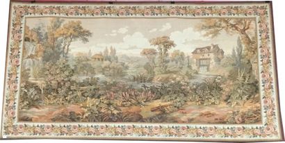 null TAPISSERIE de la Manufacture des Gobelins, Paysage animé, Dim. 75 x 190cm