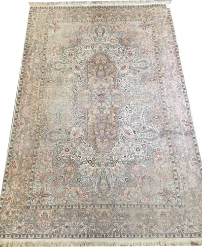 null IRAN, Mechanical KACHAN carpet in silk with floral decoration and central medallion...