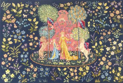 null TAPISSERIE reproduisant "La Dame à la Licorne" , Dim. 100 x 146 cm
