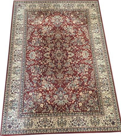 null CENTRAL ASIA, ROYAL mechanical wool carpet with floral decoration on a burgundy...