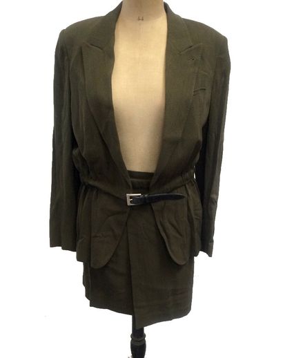 null Jean Paul GAULTIER, khaki wool outfit including a blazer jacket and a straight...