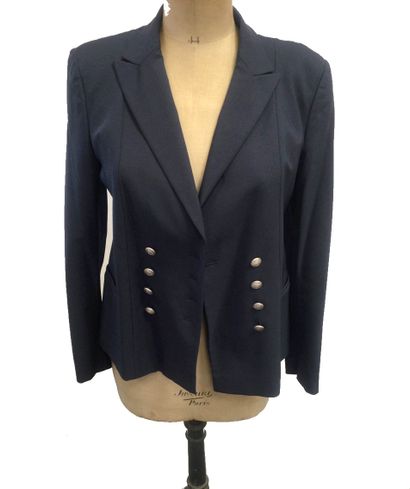 null GUCCI, Navy blue blazer with crossed buttonhole, blazon buttons in front, notched...