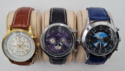 null KRONEN & SOHNE, Lot de 3 montres homme, mouvements automatiques, fonctions chronographe/calendrier,...