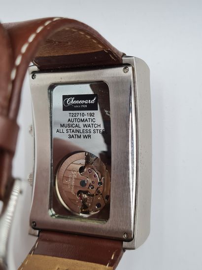null CHENEVARD, men's automatic musical watch model T22710-192, rectangular steel...