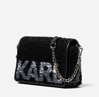 null KARL LAGERFELD, sac bandoulière à décor de sequins. Neuf, sac en tissu de p...