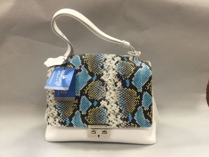 null CHARLOTTE, handbag in genuine white leather and blue python, hand and shoulder...