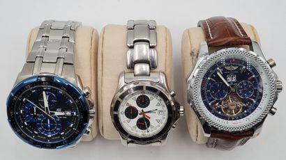 null Set of 3 men's watches: FESTINA, quartz movement, chronograph/calendar function,...