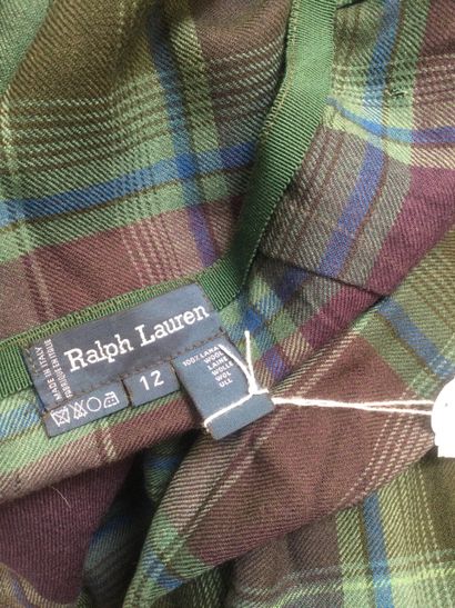 null Polo Ralph LAUREN, Jupe trapèze en laine à franges à décor de carreaux dans...