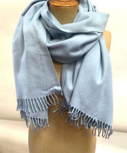 null HERMES, Paris, 100% light blue cashmere double-sided scarf with fringed edges....