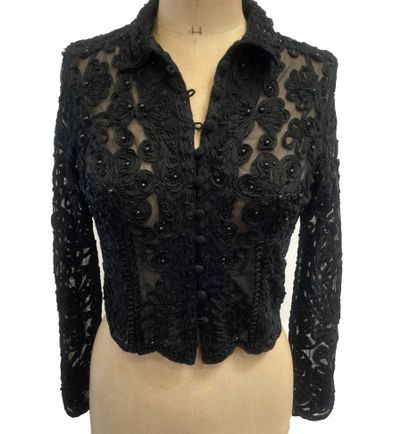 null HUNZA Vintage, beaded lace bolero with flower and interlacing decoration. Ranged...