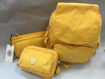 null KIPLING, set of backpack, shoulder bag and small shoulder bag in yellow canvas,...