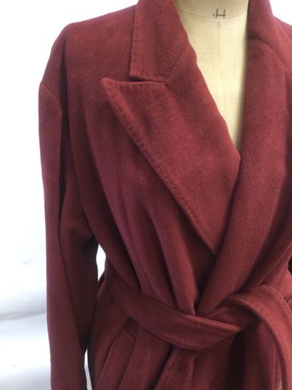 null Jean-Paul GAULTIER, Long wool and angora coat for women, burgundy color, large...