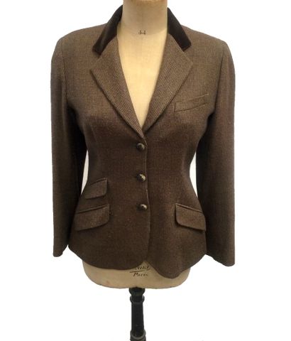 null Ralph LAUREN, wool riding jacket with cashmere collar in brown tones, notched...