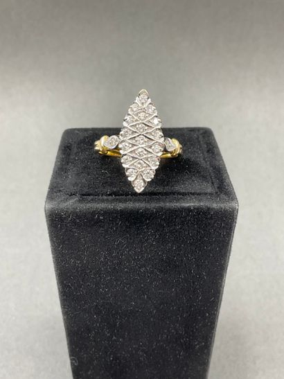 null navette ring in two-tone 18K gold set with brilliant-cut diamonds, eagle head...