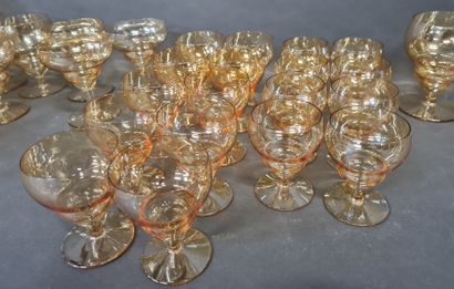 null Part of service out of blown and coloured glass including: 9 wine glasses, 3...