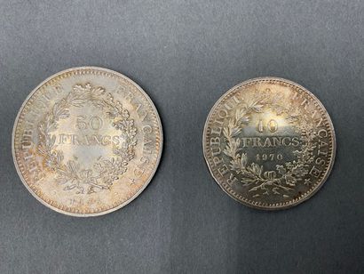 null Lot de 2 pièces : 1 x 10 Francs Hercule et 1 x 50 Francs Hercule.