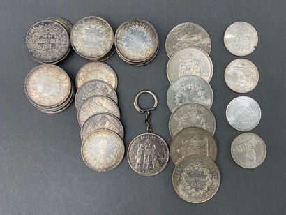 null Set of silver CURRENCIES including : 25 x 10 francs Hercules - 6 x 50 francs...